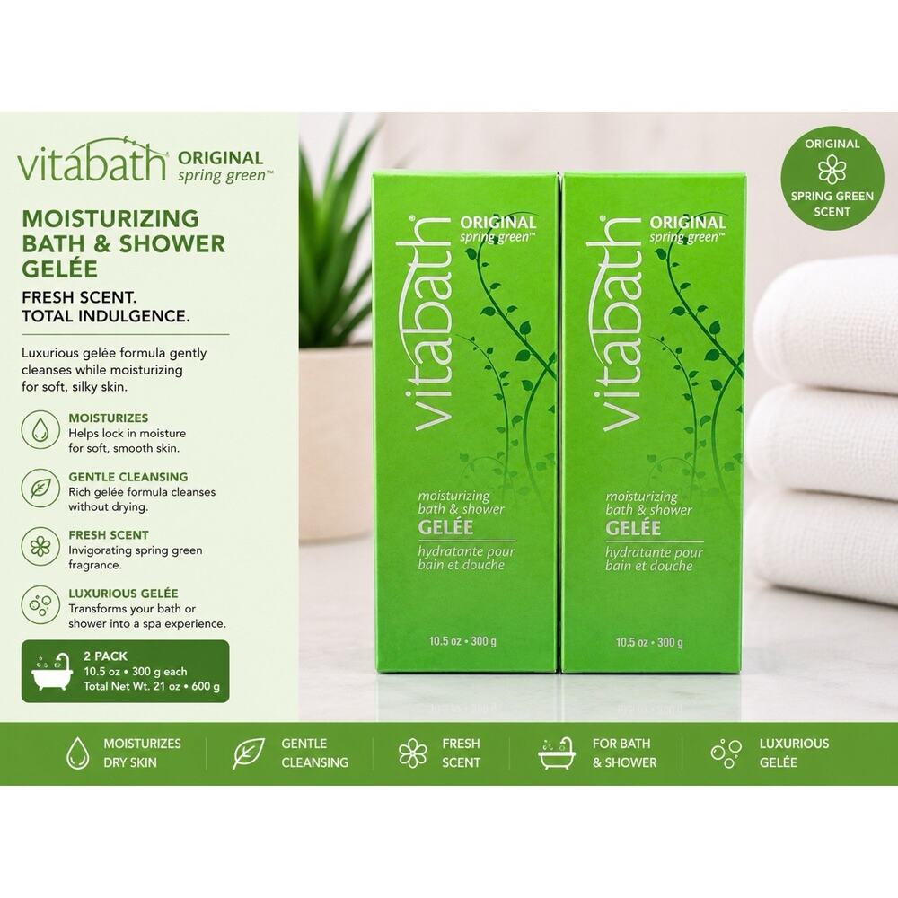 Vitabath Original Spring Green Moisturizing Bath & Shower Gelee 10.5oz 2 Pack